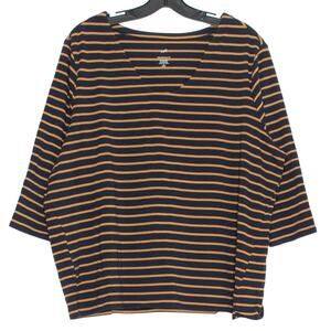 J Jill Top 3/4 Sleeve Casual Minimalist Nautical Preppy Boho Black Brown XLP